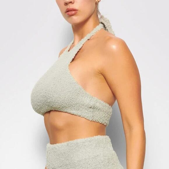 SKIMS Cozy Knit Halter Bra Top Tie Neck Bralette in Aqua Blue NWT Size 2X 3X - Picture 4 of 10